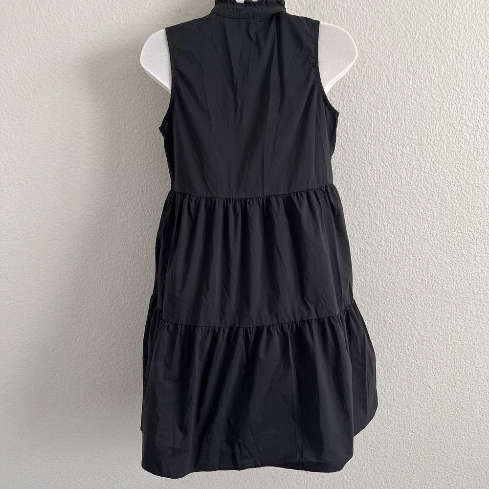 Small Black Tiered Mini Dress Lightweight Ruffle Neck Babydoll Swing Olivaceous